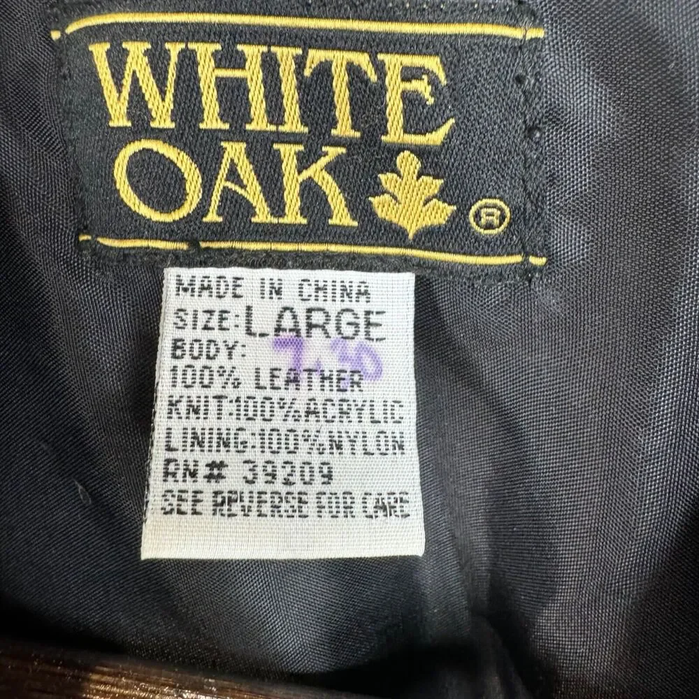 White Oak Mens Large Black Leather Knit Bomber Jacket 80s 90s‎ Grandpa Sweater